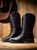 Men's Western Premium Leather Cowboy Boots Square Toe Pull On Embroidered Design All Seasons Comfort,Durable Leather Retro Short Boot Country Chic