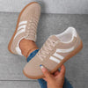 2026 Fall Women's Lightweight Lace-Up Casual Sneakers, White Blue Striped Low-Top EVA Sole, Cushioned Non-Slip Walking Shoes